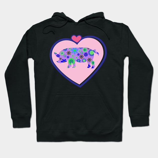 Cute Floral Pig Heart Pink Design - Unique Gifts Hoodie by Cartba